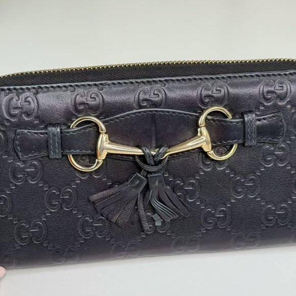 Gucci GG Logo Printed Leather Wallet Navy Blue with Gold Tone Hardware - Picture 5 of 8